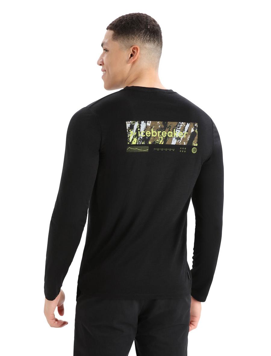 Icebreaker Merino Tech Lite II T-Shirt Summit Tread Férfi Long Sleeve Fekete | HU 1237QMAZ